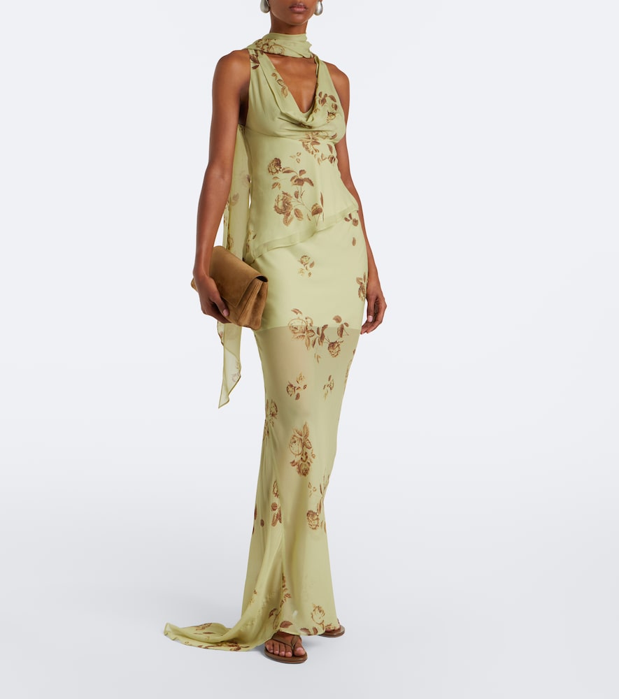 Diosa Floral Scarf-Detail Georgette Top