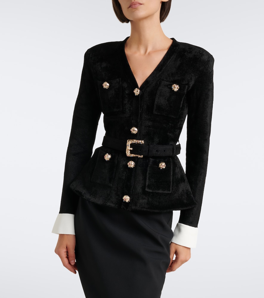 Belted Embellished Chenille Jacket
