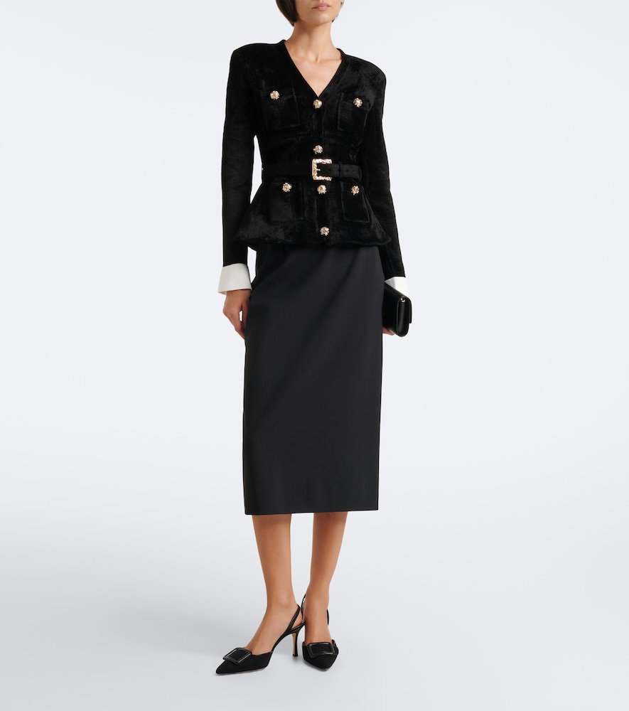 Belted Embellished Chenille Jacket