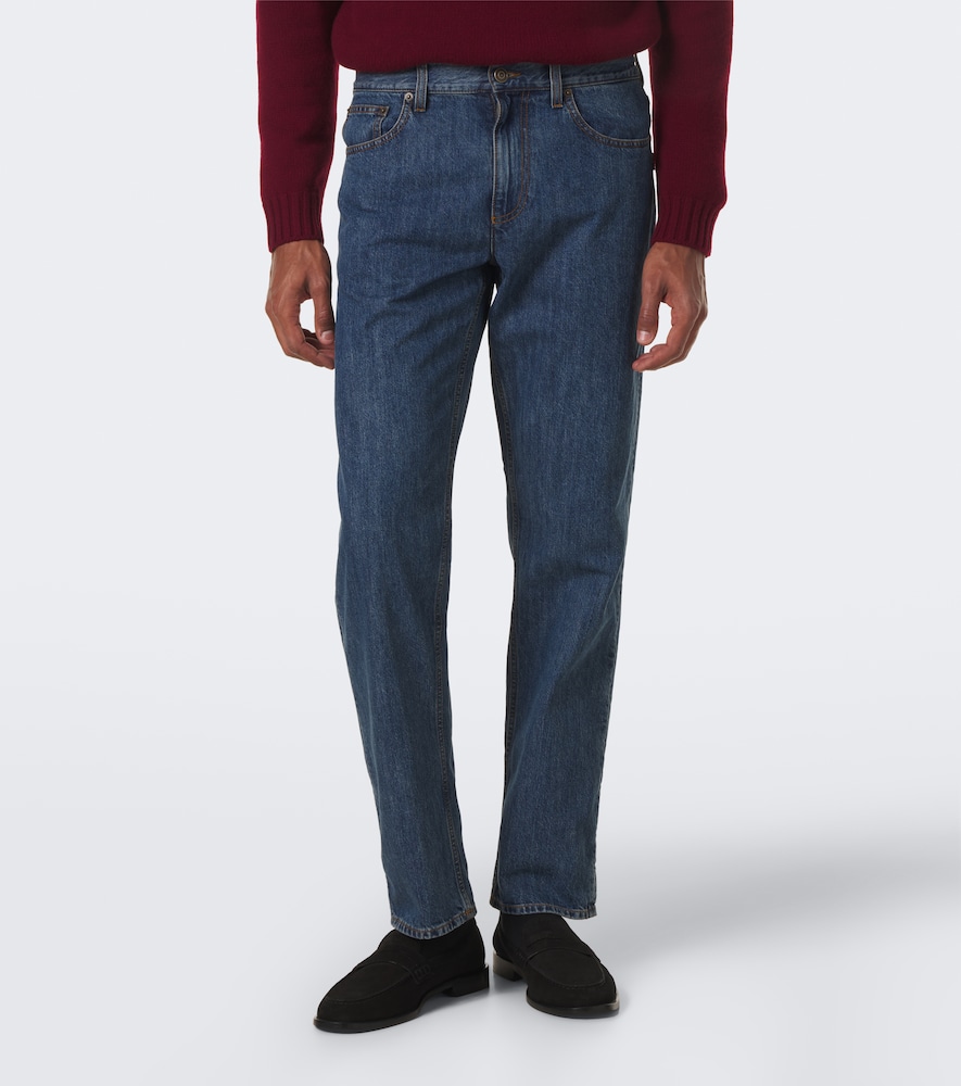 Leather-Trimmed Straight Jeans