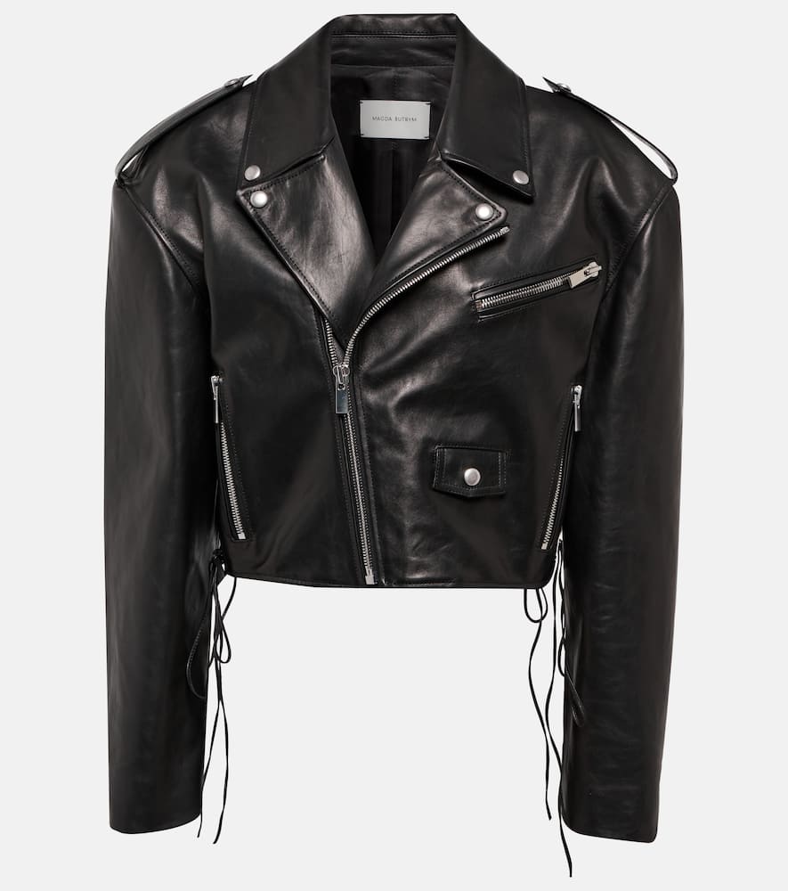 Magda Butrym Cropped Lace-up Leather Biker Jacket In Black