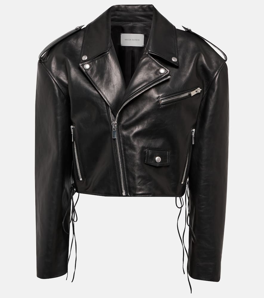 Cropped leather biker jacket