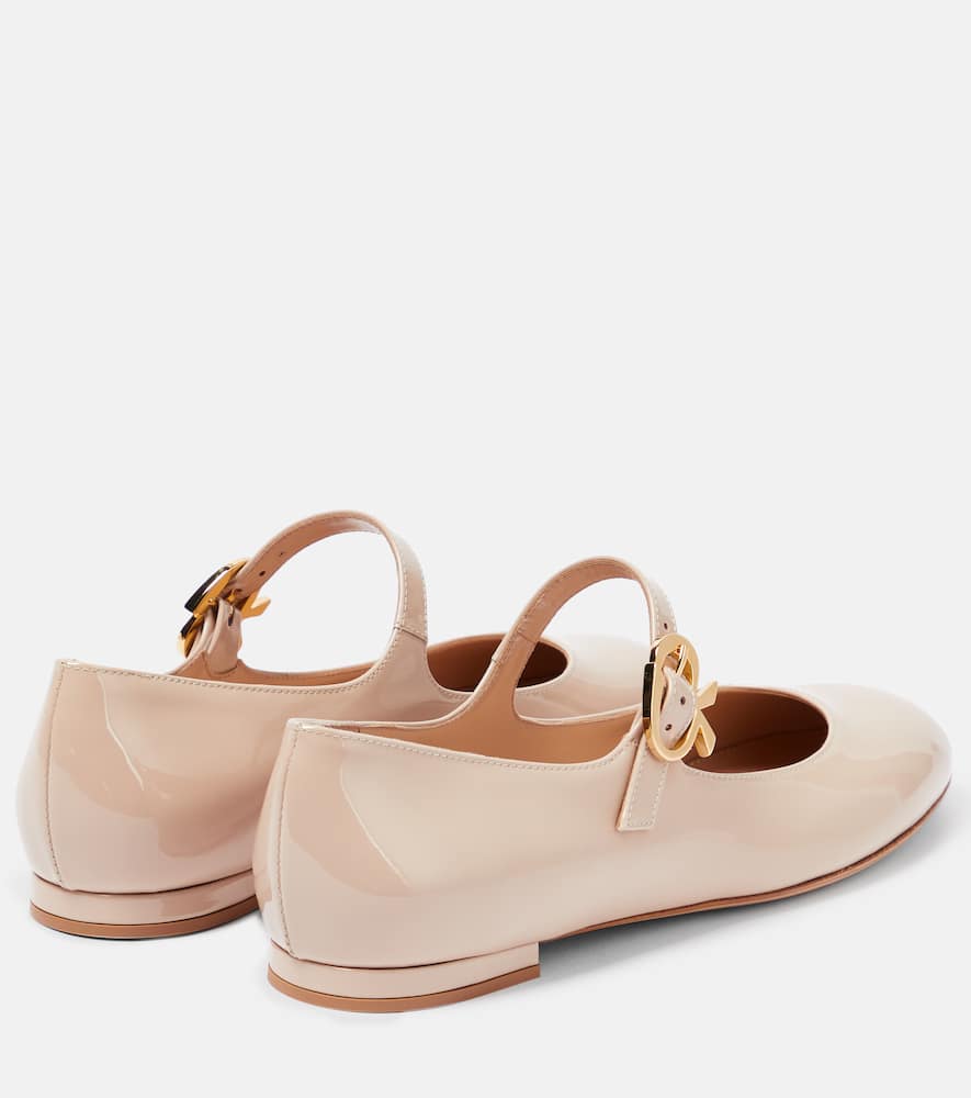 GIANVITO ROSSI MARY RIBBON PATENT LEATHER BALLET FLATS