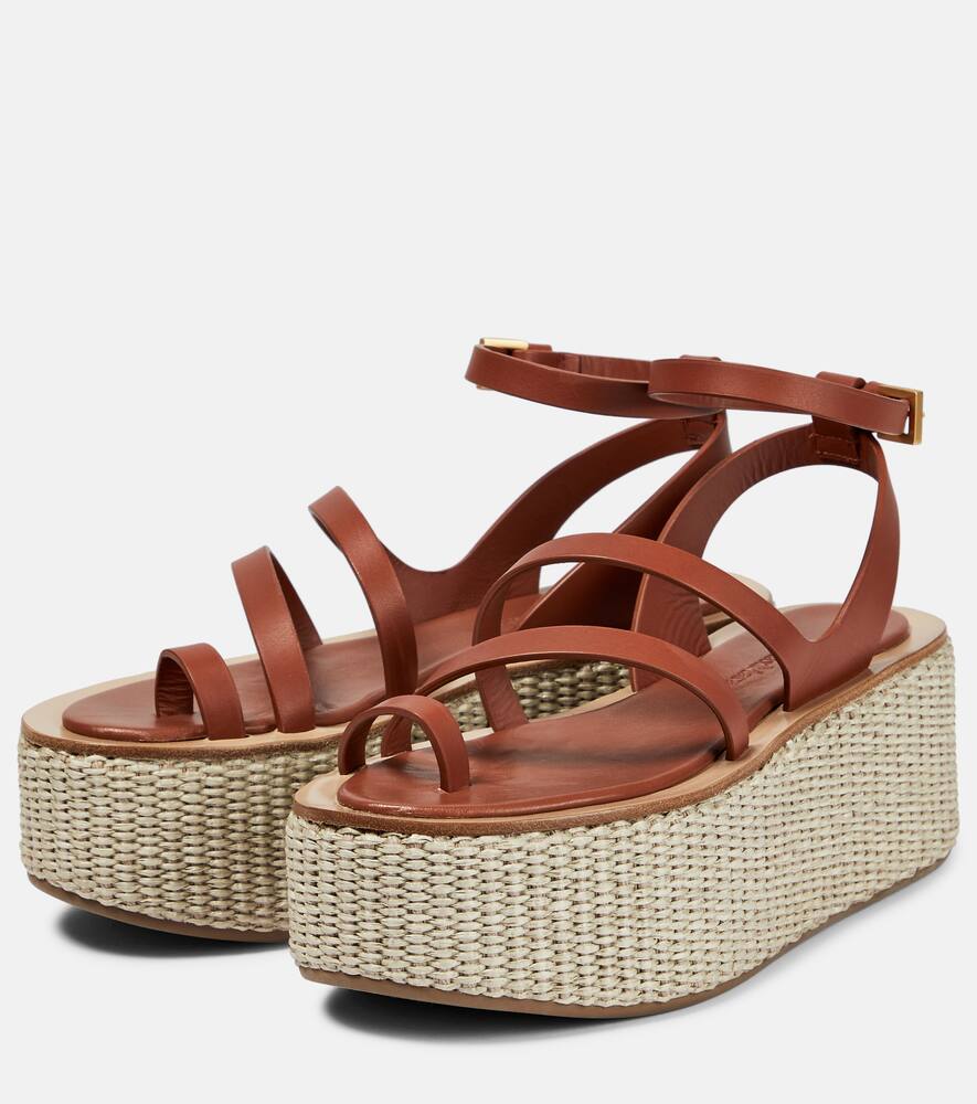 Shop Max Mara Biarritz Leather Platform Espadrille Sandals In Cuoio