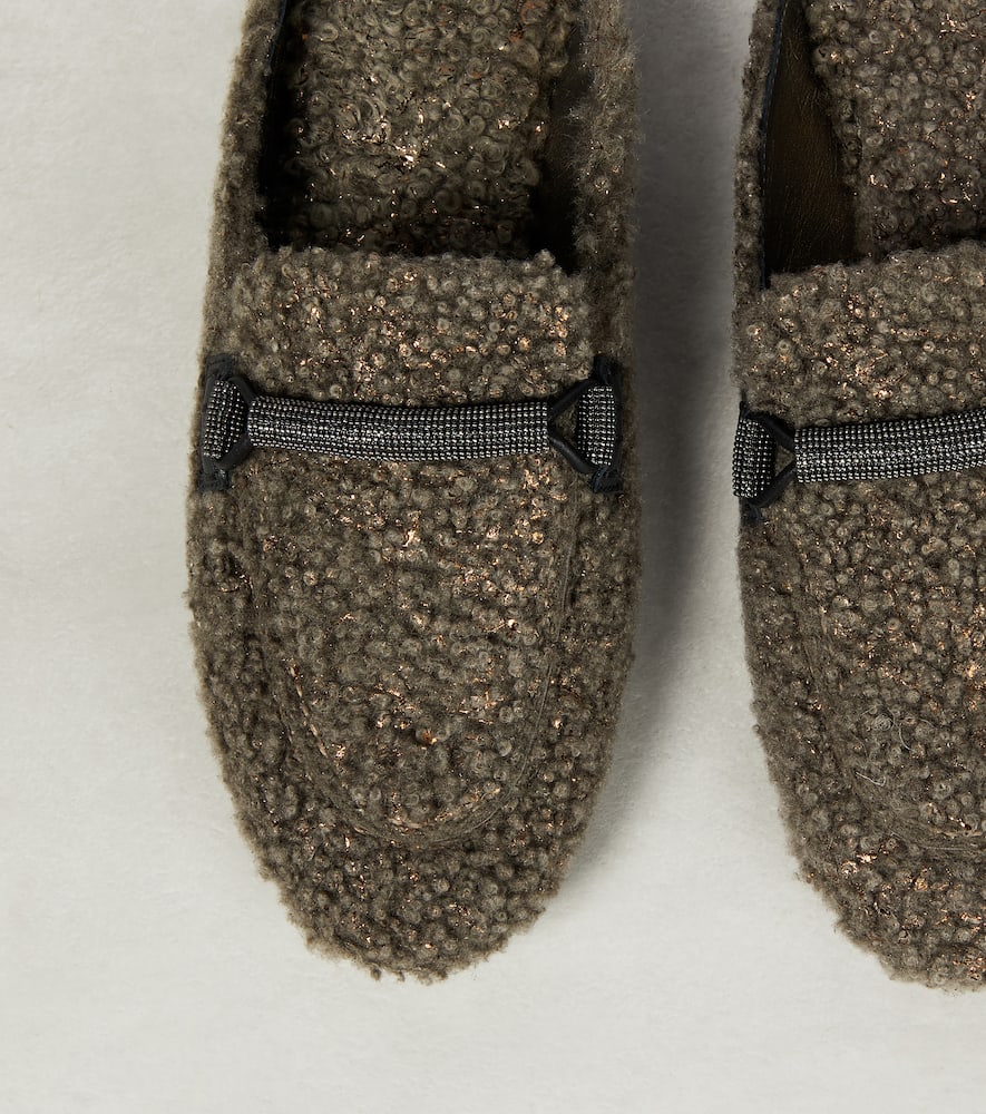 Shop Brunello Cucinelli Embellished Shearling Slippers In Brown