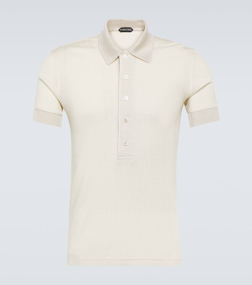 Shop Tom Ford Ribbed-knit Polo Shirt In Weiss