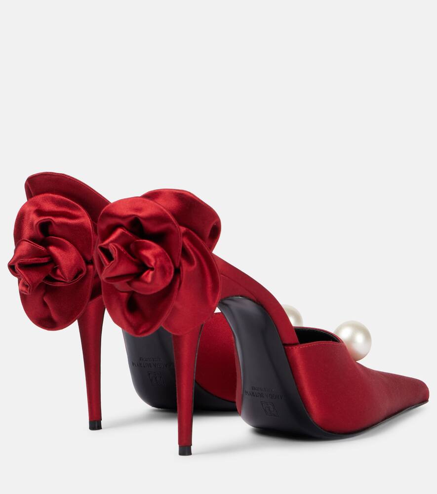 Magda Butrym Floral-appliqué Faux Pearl Satin Mules In Red