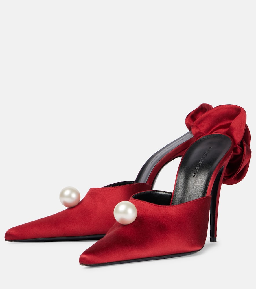 Magda Butrym Floral-appliqué Faux Pearl Satin Mules In Red