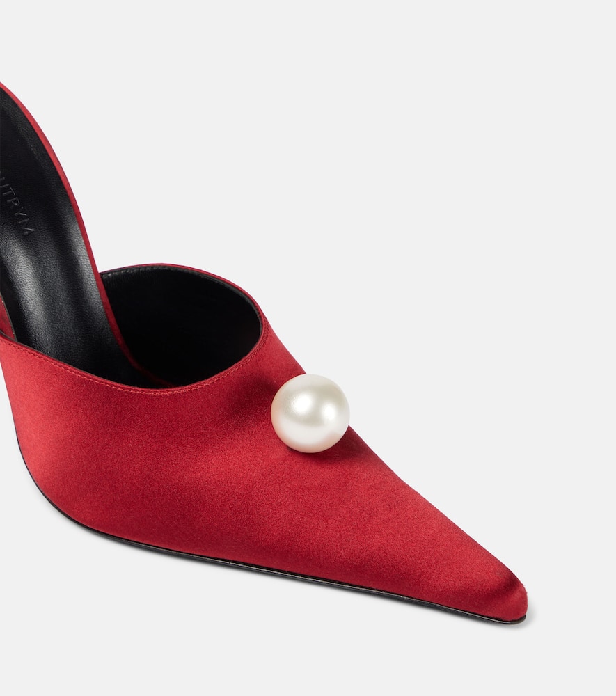 Magda Butrym Floral-appliqué Faux Pearl Satin Mules In Red