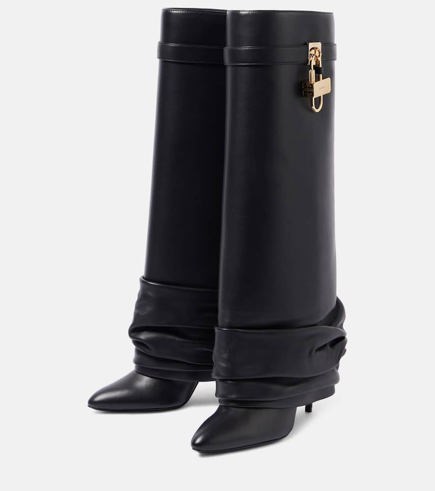 Givenchy Shark Lock Stiletto Leather Knee-high Boots In Black