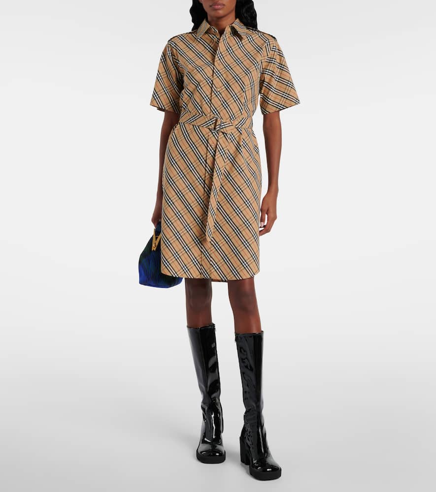 Burberry Classic Check Cotton Dress With Belted Waist In Beige