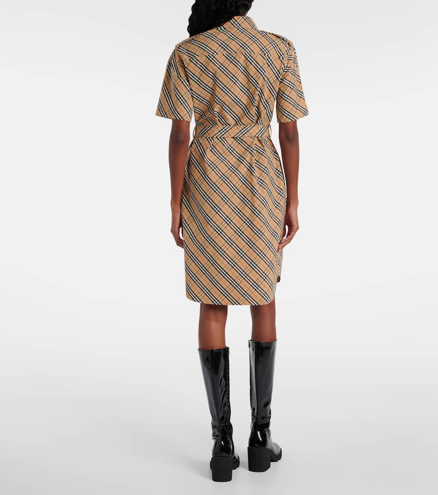 Burberry Classic Check Cotton Dress With Belted Waist In Beige
