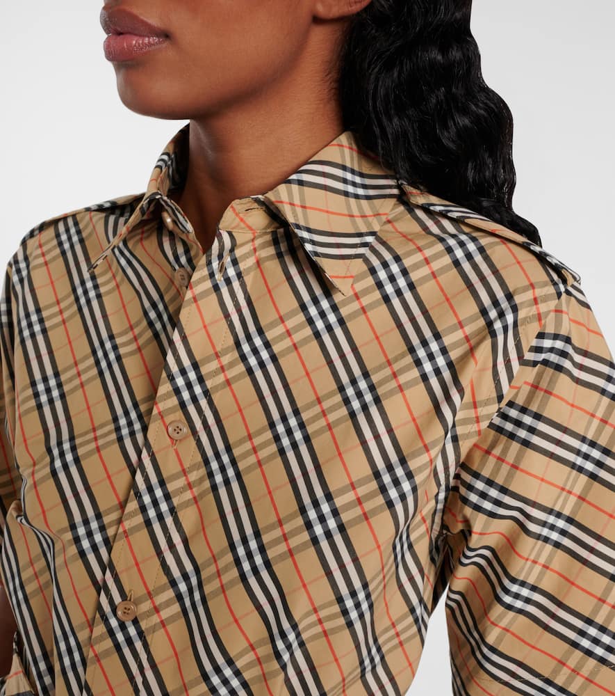 Burberry Classic Check Cotton Dress With Belted Waist In Beige