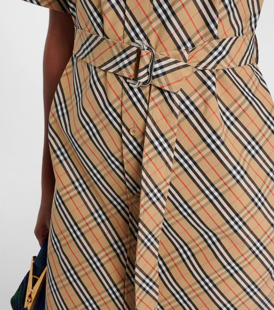 Burberry Classic Check Cotton Dress With Belted Waist In Beige
