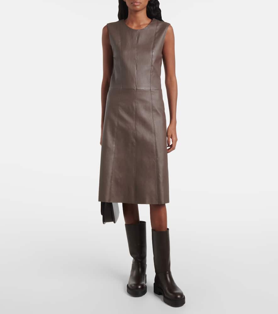 Joseph Leather Midi Dress In Brown