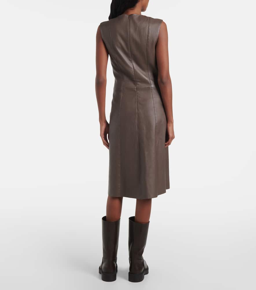Joseph Leather Midi Dress In Brown
