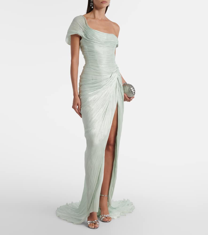 Marmar Halim Asymmetric Off-shoulder Bustier Gown In Green