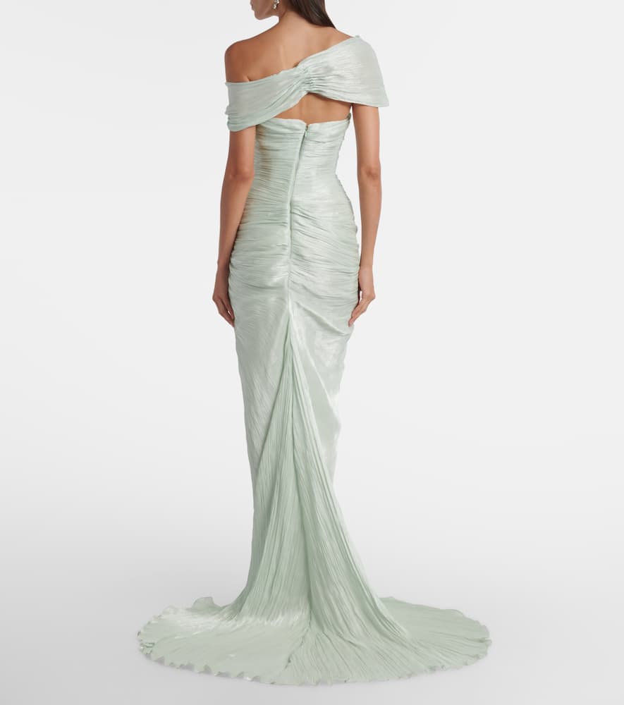 Marmar Halim Asymmetric Off-shoulder Bustier Gown In Green
