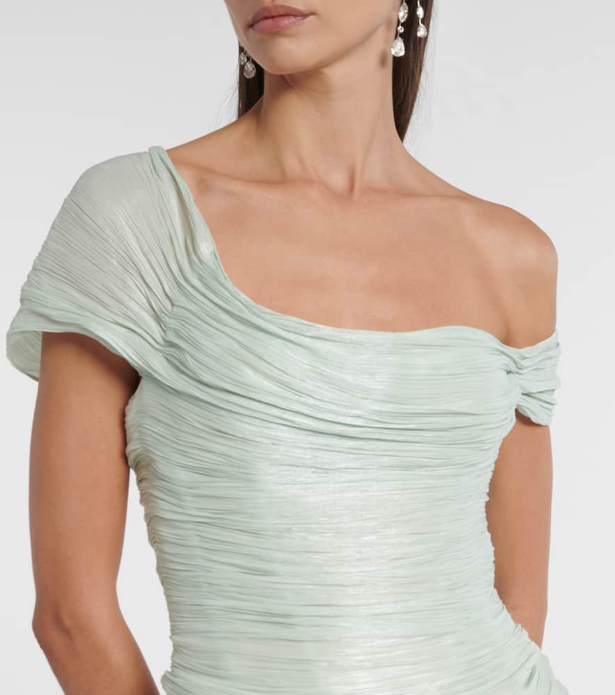 Marmar Halim Asymmetric Off-shoulder Bustier Gown In Green