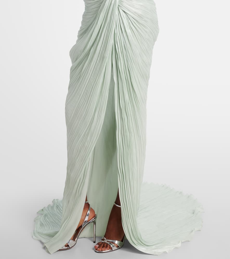 Marmar Halim Asymmetric Off-shoulder Bustier Gown In Green