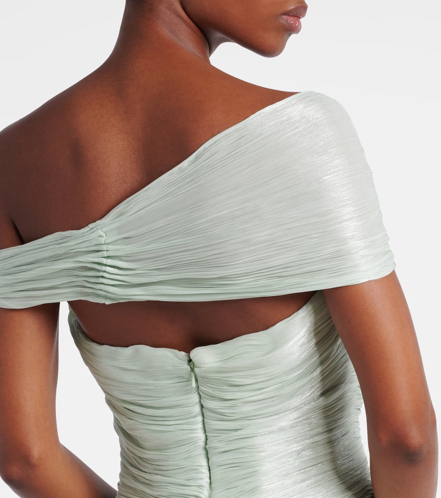 Marmar Halim Asymmetric Off-shoulder Bustier Gown In Green