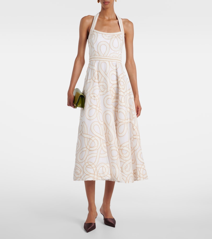 Rebecca Vallance Irena embroidered halterneck midi dress