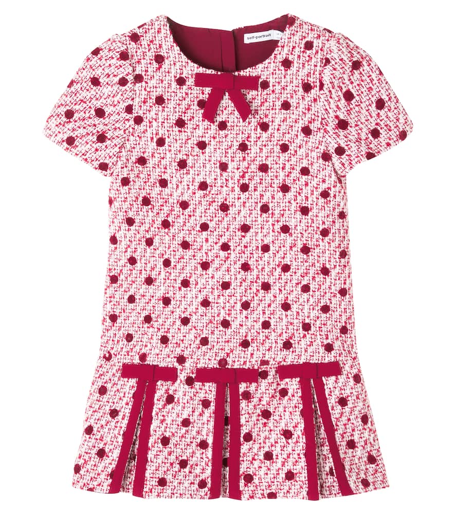 Self-portrait Bow-embellished Tweed Dress In Red