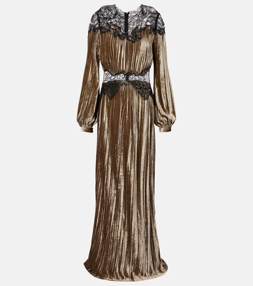 Costarellos Senna Lace-detail Pleated Maxi Dress In Brown