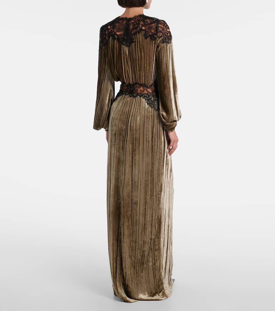 Costarellos Senna Lace-detail Pleated Maxi Dress In Brown
