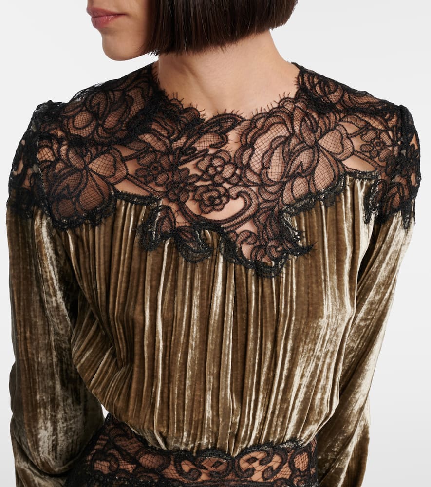Costarellos Senna Lace-detail Pleated Maxi Dress In Brown