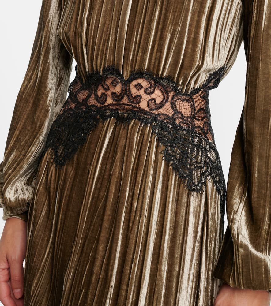 Costarellos Senna Lace-detail Pleated Maxi Dress In Brown