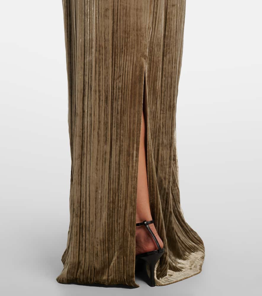 Costarellos Senna Lace-detail Pleated Maxi Dress In Brown