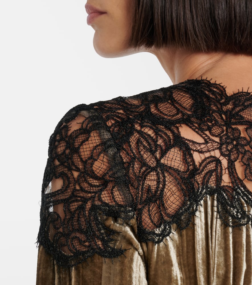 Costarellos Senna Lace-detail Pleated Maxi Dress In Brown