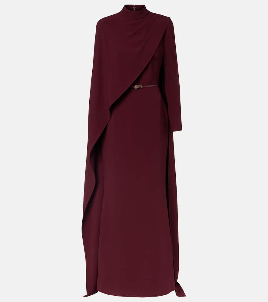 Elie Saab Cape-detail Belted Gown In Burgundy