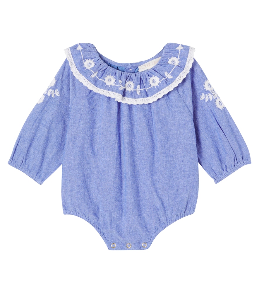 Louise Misha Baby Ilani Cotton Chambray Playsuit In Blue