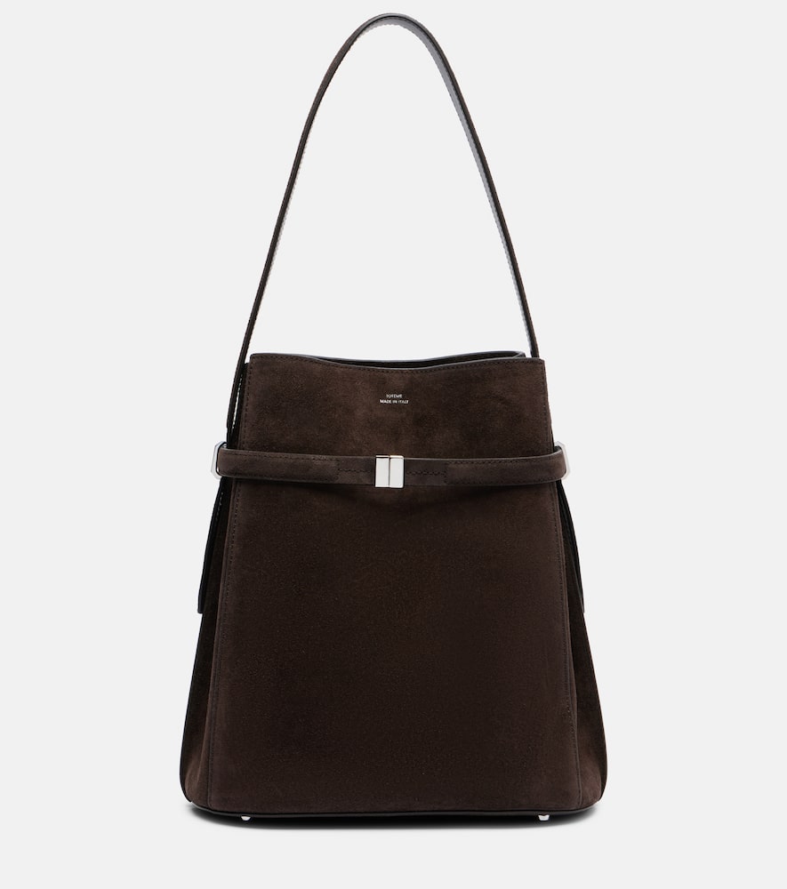 Totême Belted Suede Bucket Bag In Brown