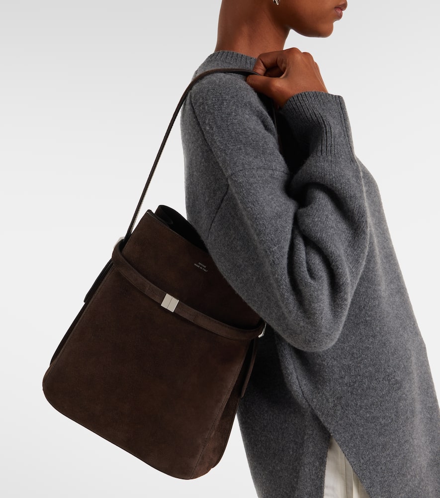 Totême Belted Suede Bucket Bag In Brown