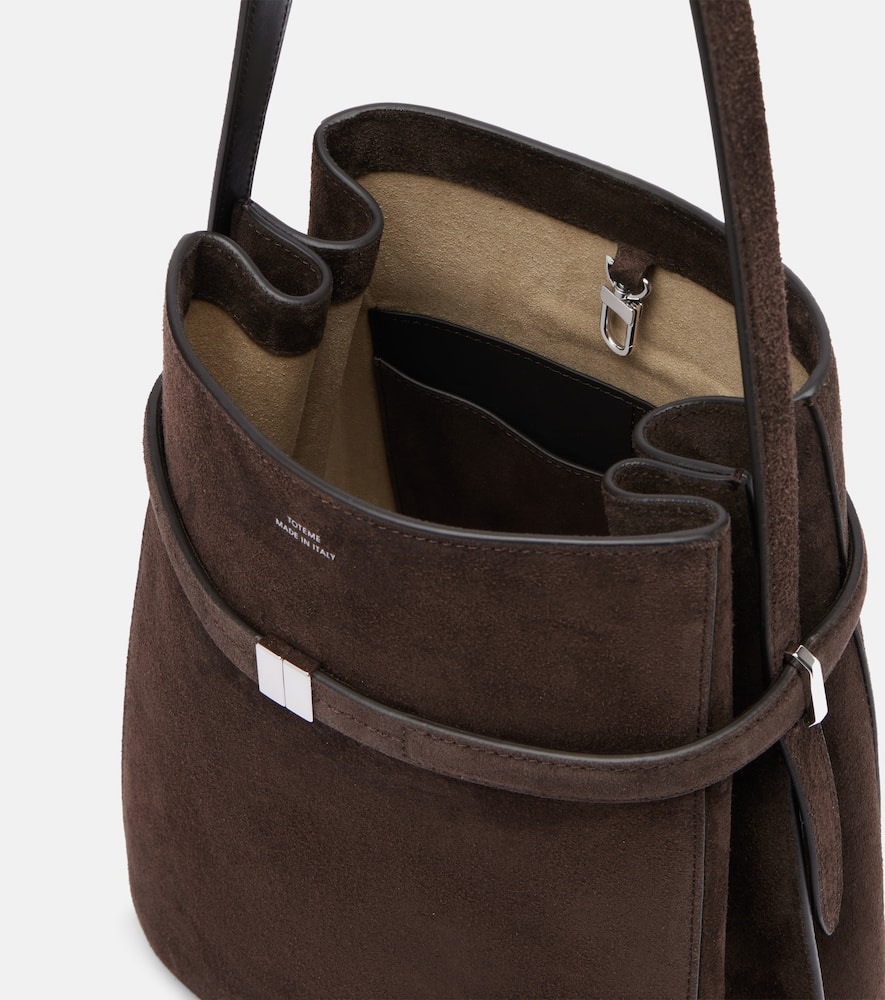 Totême Belted Suede Bucket Bag In Brown