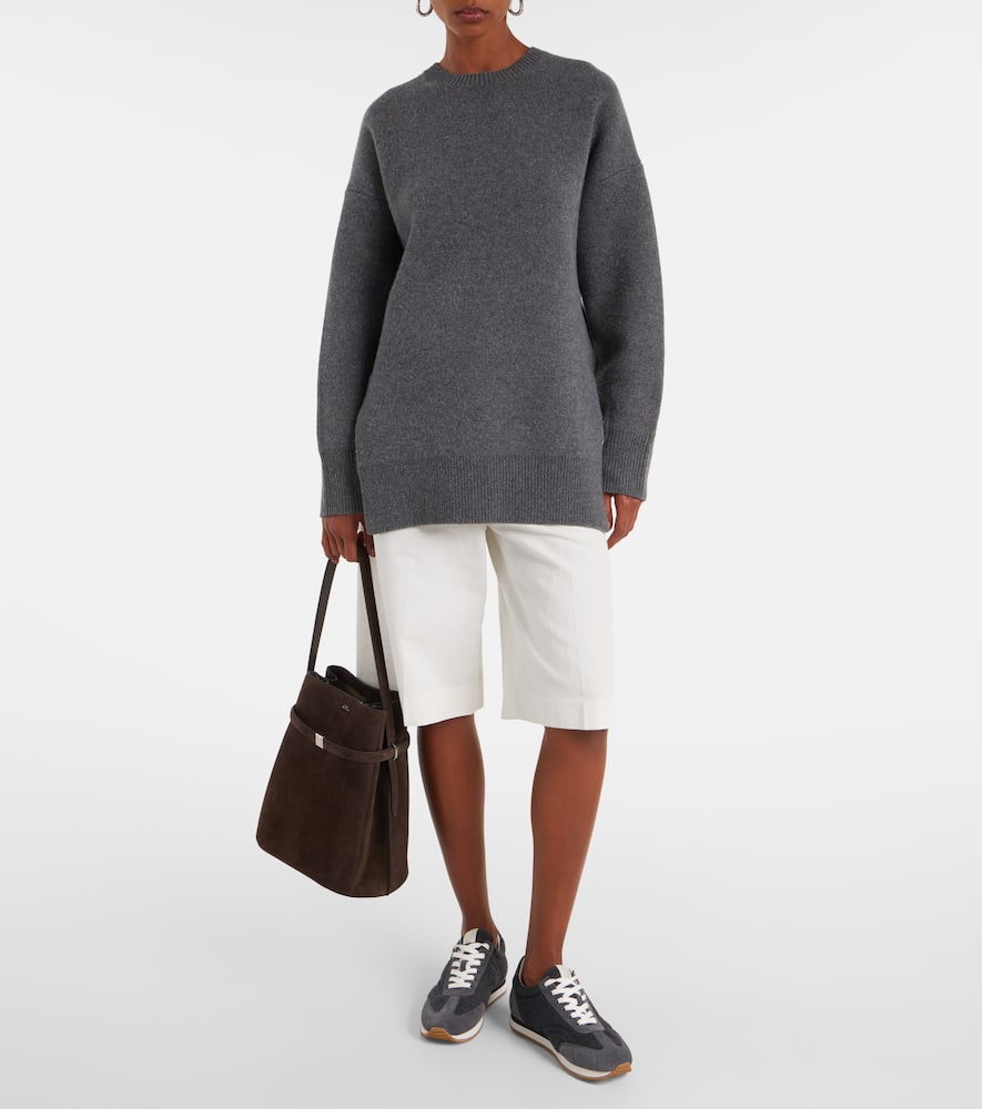 Totême Belted Suede Bucket Bag In Brown