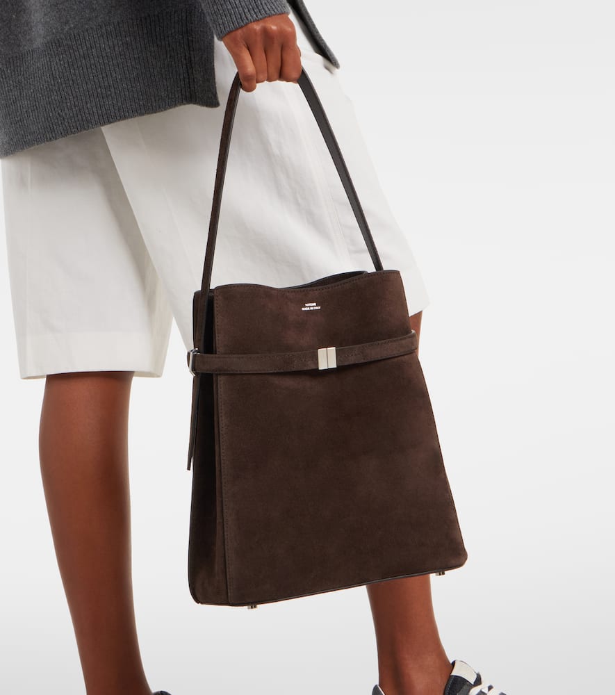 Totême Belted Suede Bucket Bag In Brown