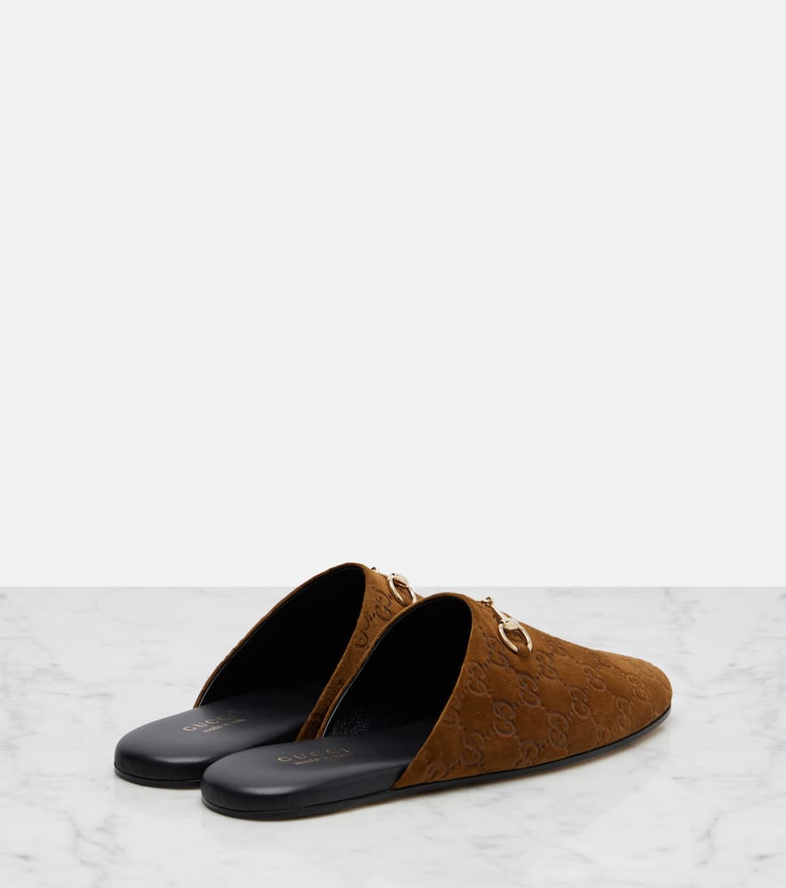 Gucci Annette Suede Slides In Brown