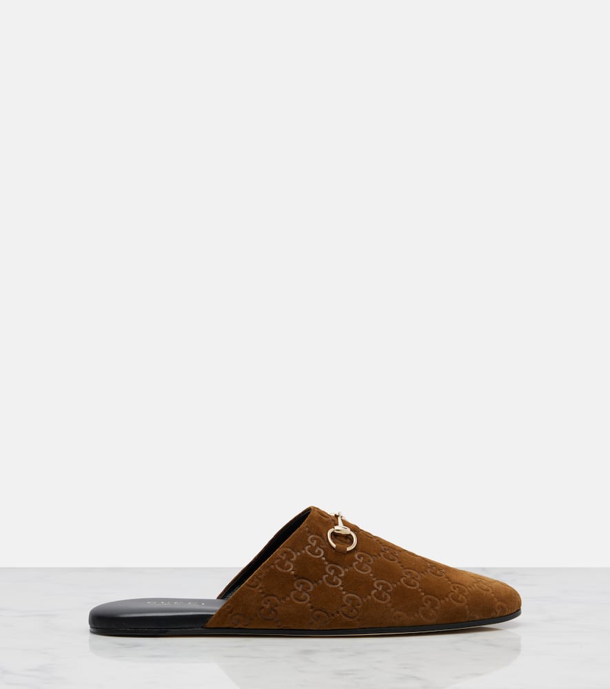 Gucci Annette Suede Slides In Brown