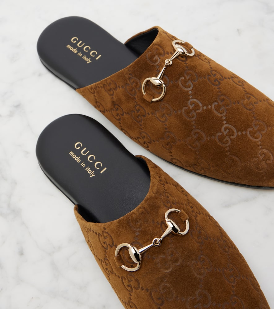 Gucci Annette Suede Slides In Brown