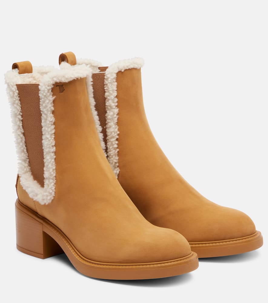 Tod's Shearling-trimmed Suede Chelsea Boots In Brown