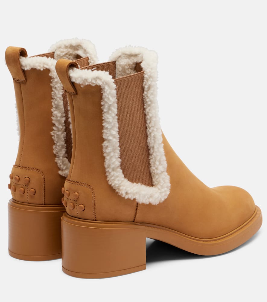Tod's Shearling-trimmed Suede Chelsea Boots In Brown