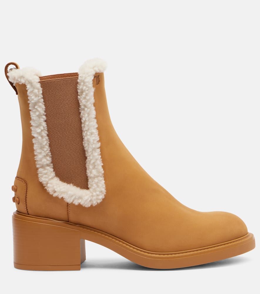 Tod's Shearling-trimmed Suede Chelsea Boots In Brown