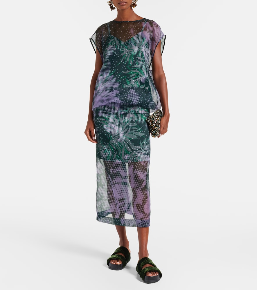 Dries Van Noten Printed silk-blend midi skirt