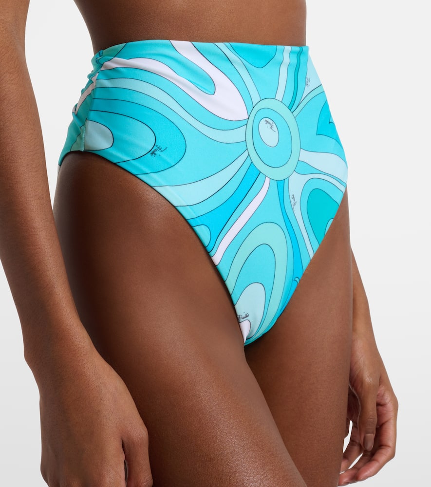 Pucci Marmo High-rise Bikini Bottoms In Blue