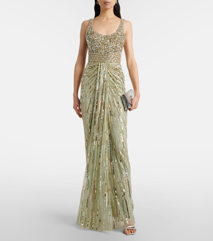 Jenny Packham Elixir Embellished Bustier Gown In Green
