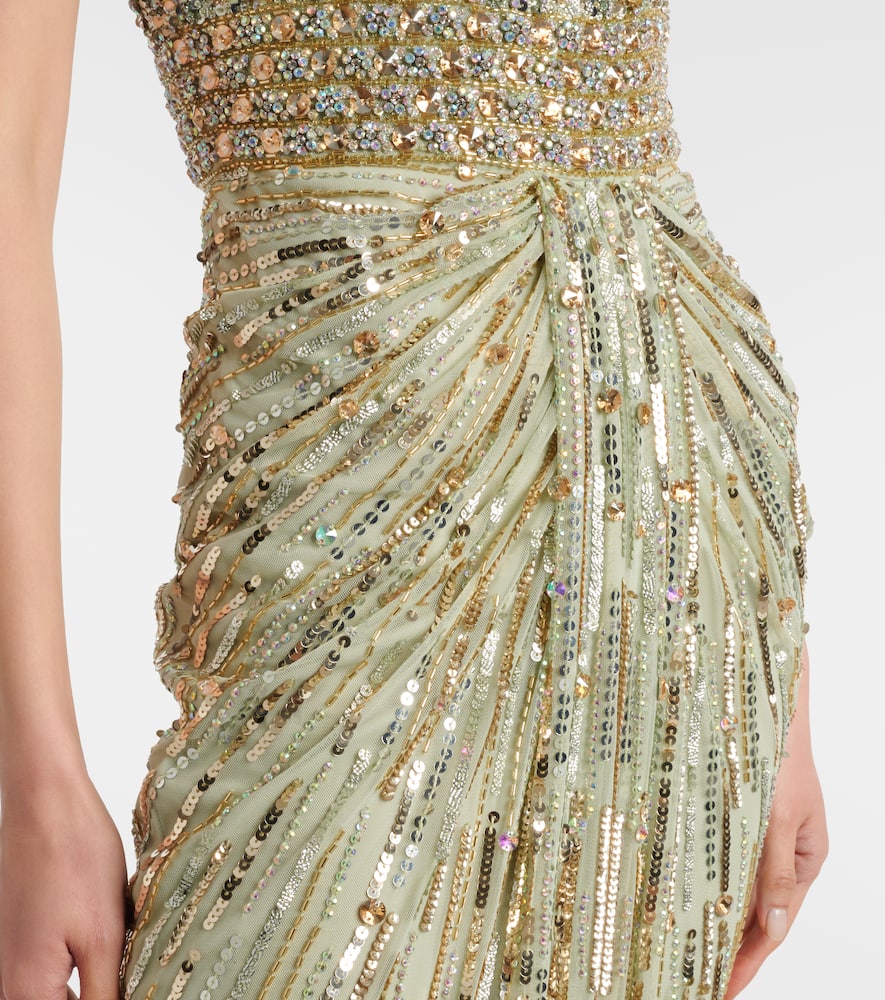 Jenny Packham Elixir Embellished Bustier Gown In Green